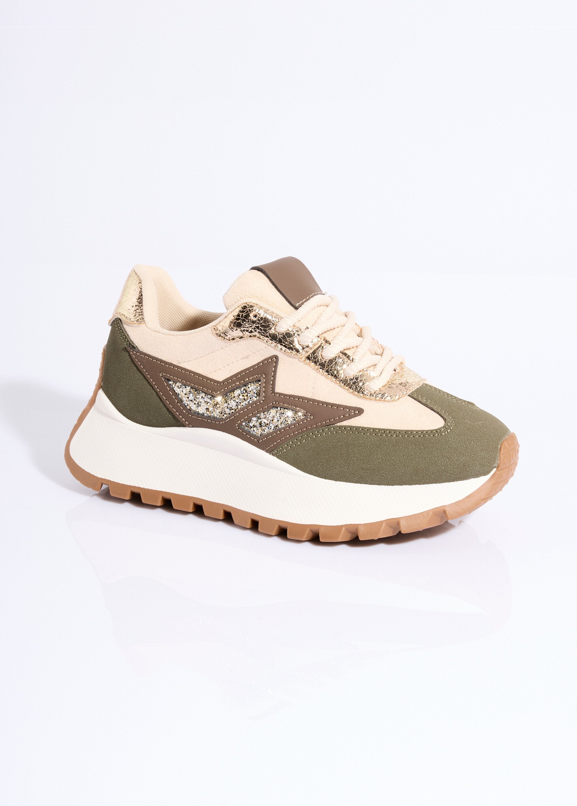 Multi-material_sneakers_with_wedge_sole_Green_and_beige_FA1_slim