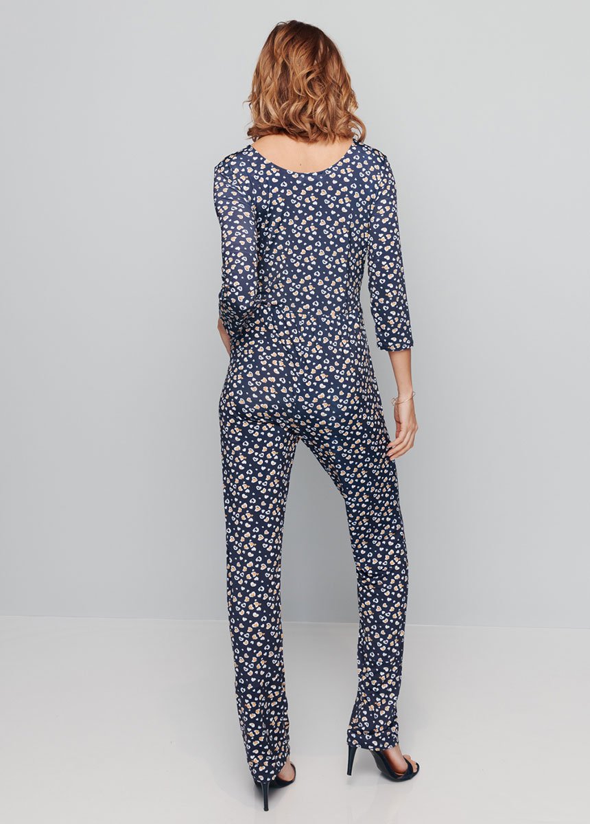 Printed_3/4_sleeve_jumpsuit_Navy_and_honey_DO1_slim