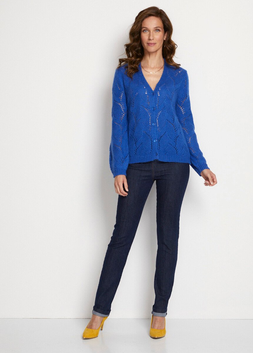 Openwork_knit_buttoned_V-neck_cardigan_Blue_SF1_slim