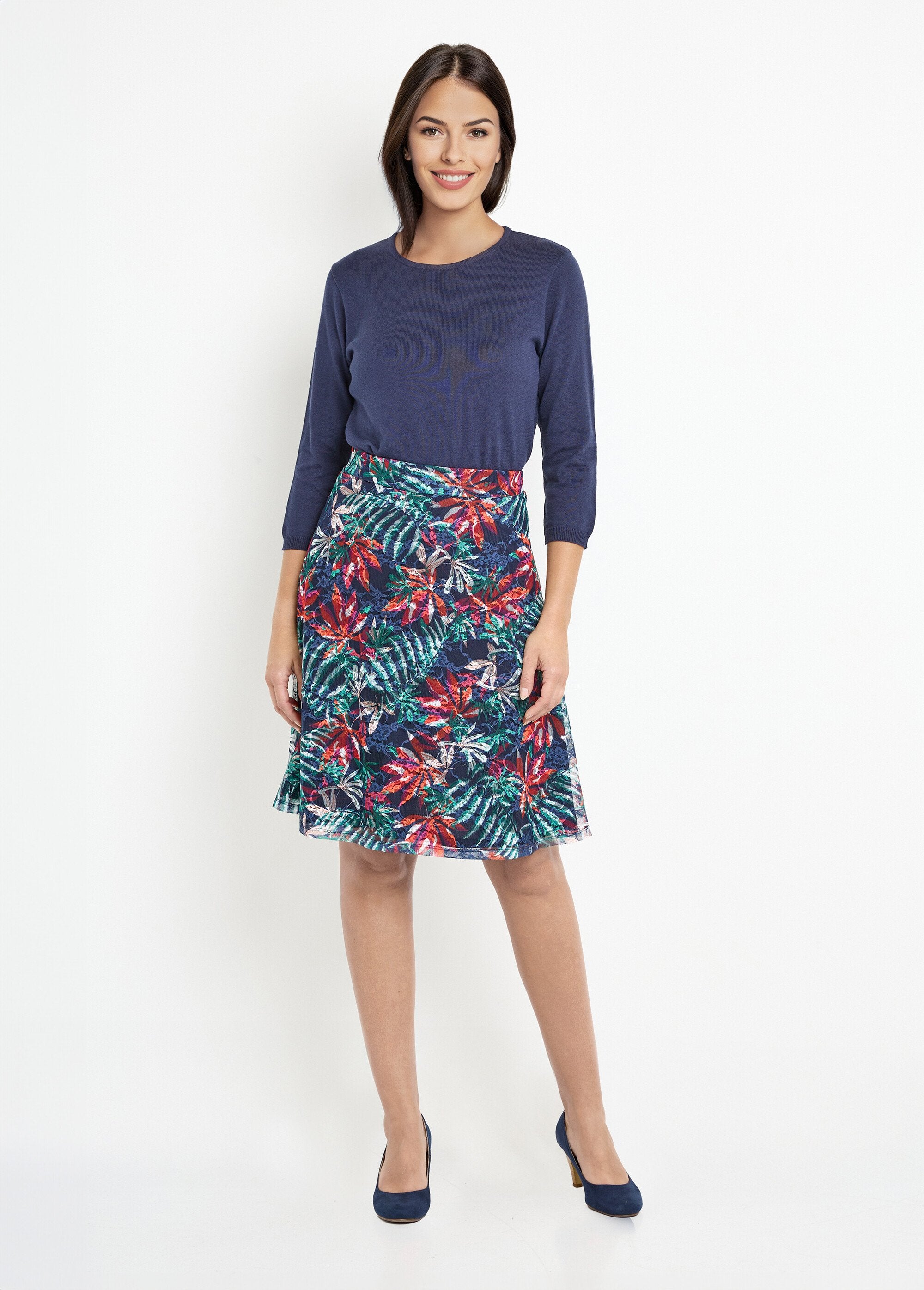 Printed_lace-knit_mid-length_flared_skirt_Navy_and_orange_SF1_slim