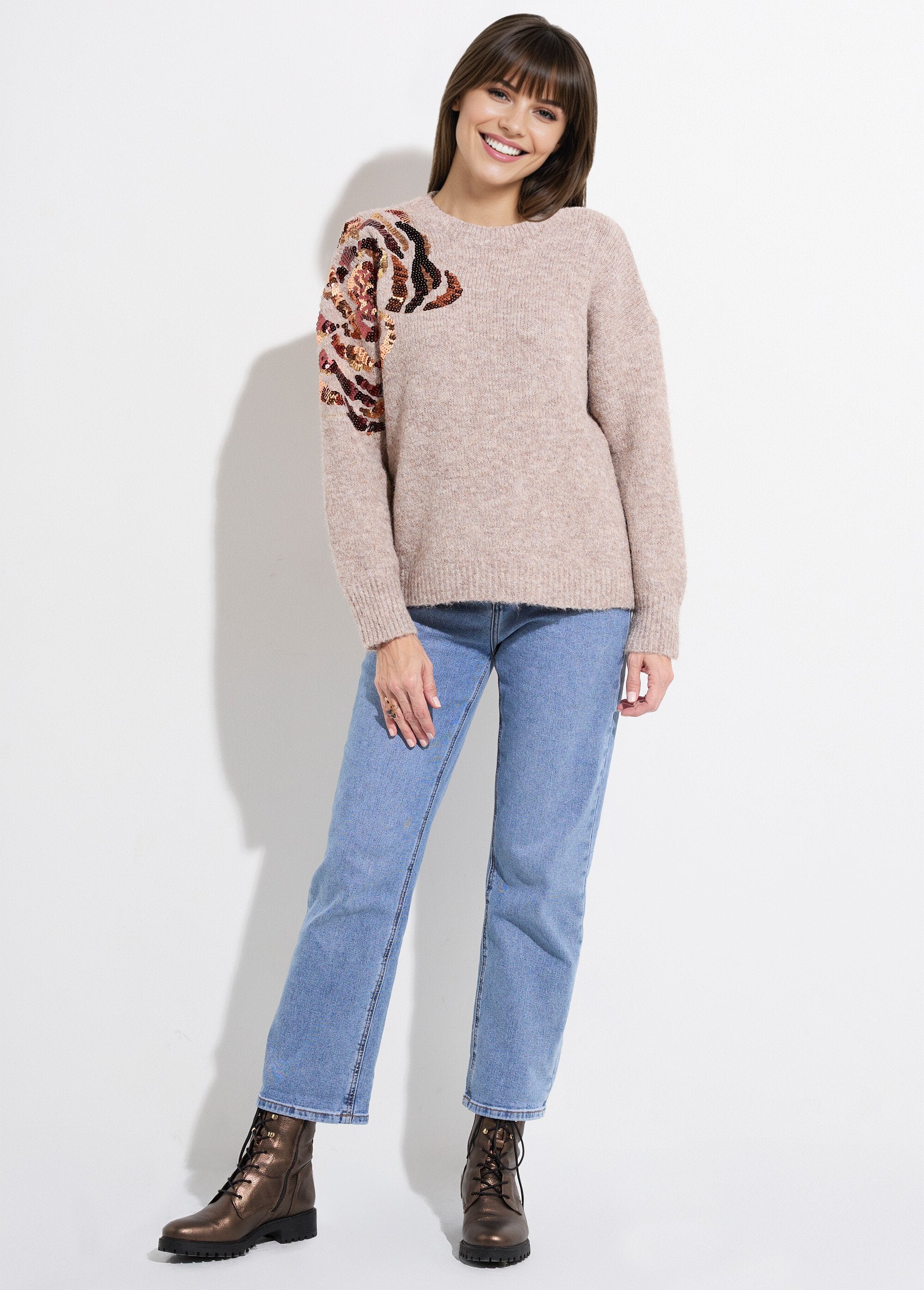 Crew_neck_sweater_with_sequined_flower_design_Beige_SF1_slim