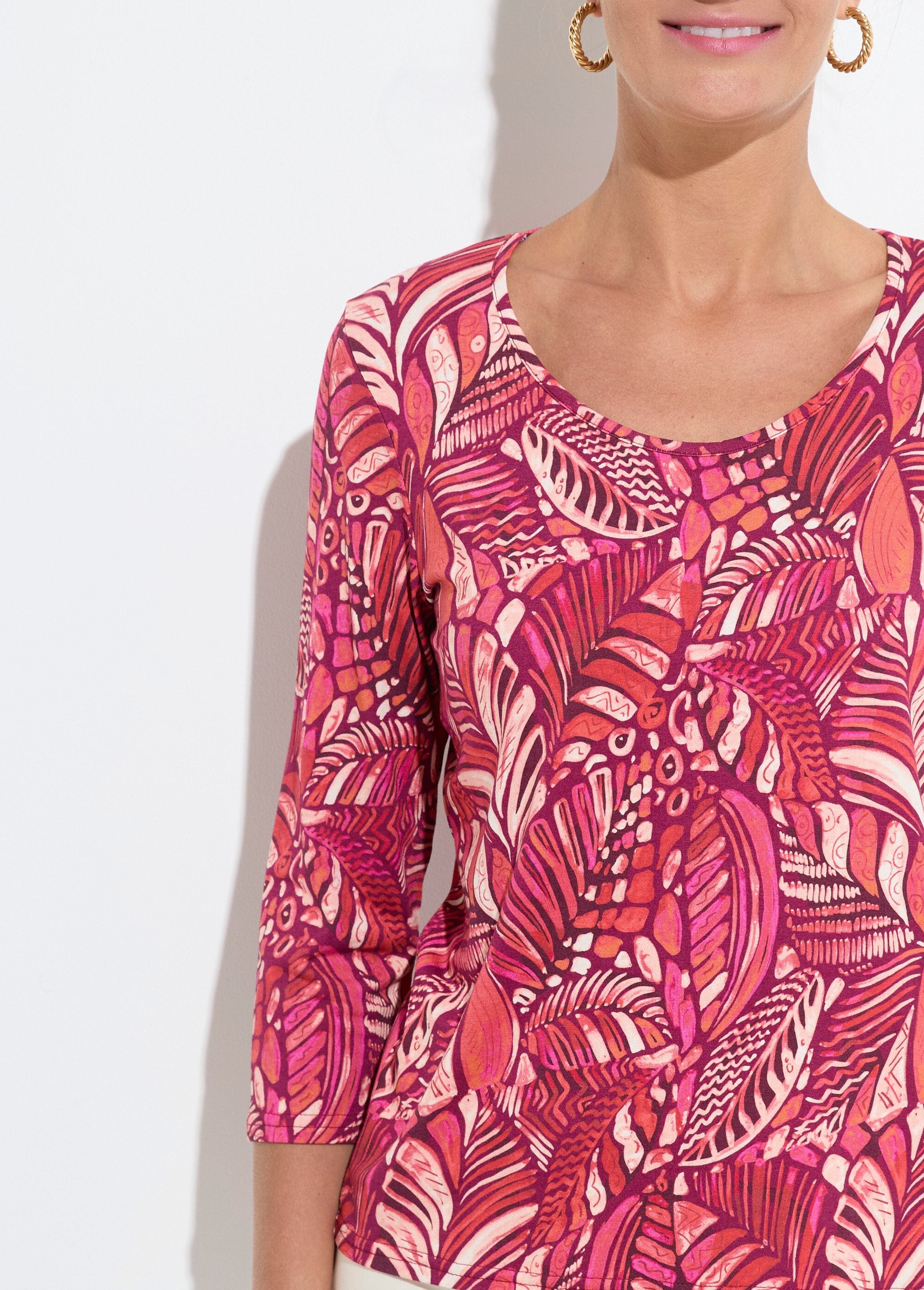 Patchwork_print_round_neck_T-shirt_Pink_and_orange_DE1_slim