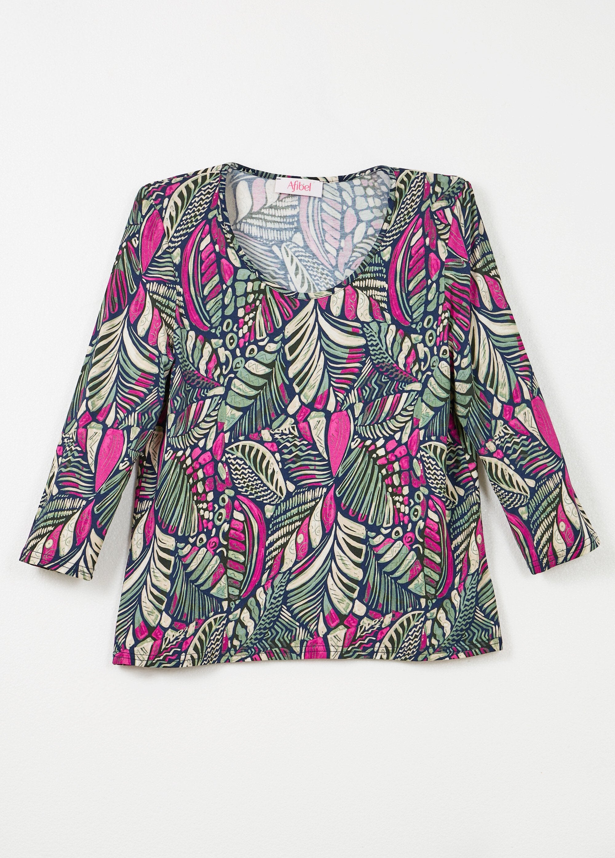 Patchwork_print_round_neck_T-shirt_Pink_and_green_AP1_slim