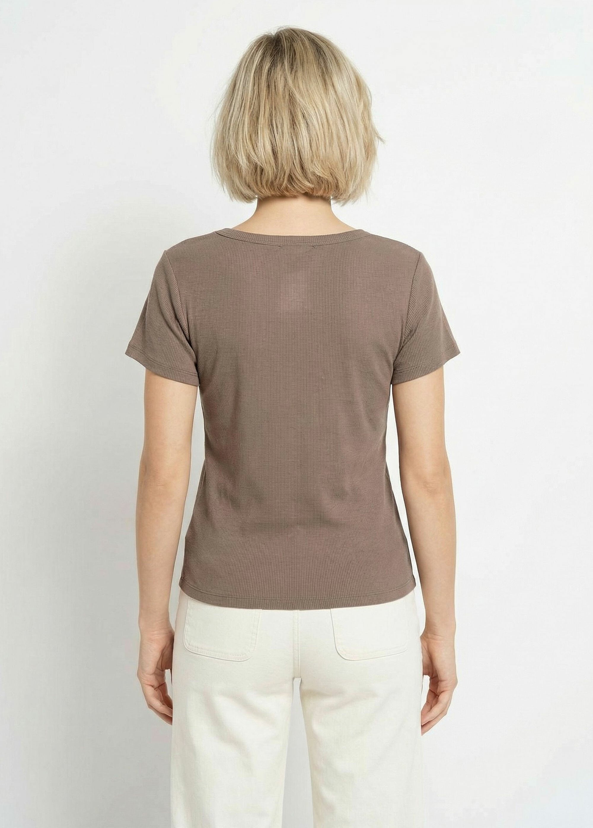 T-shirt_col_V_jersey_cotelé,_Essentiel_Taupe_DO1_slim
