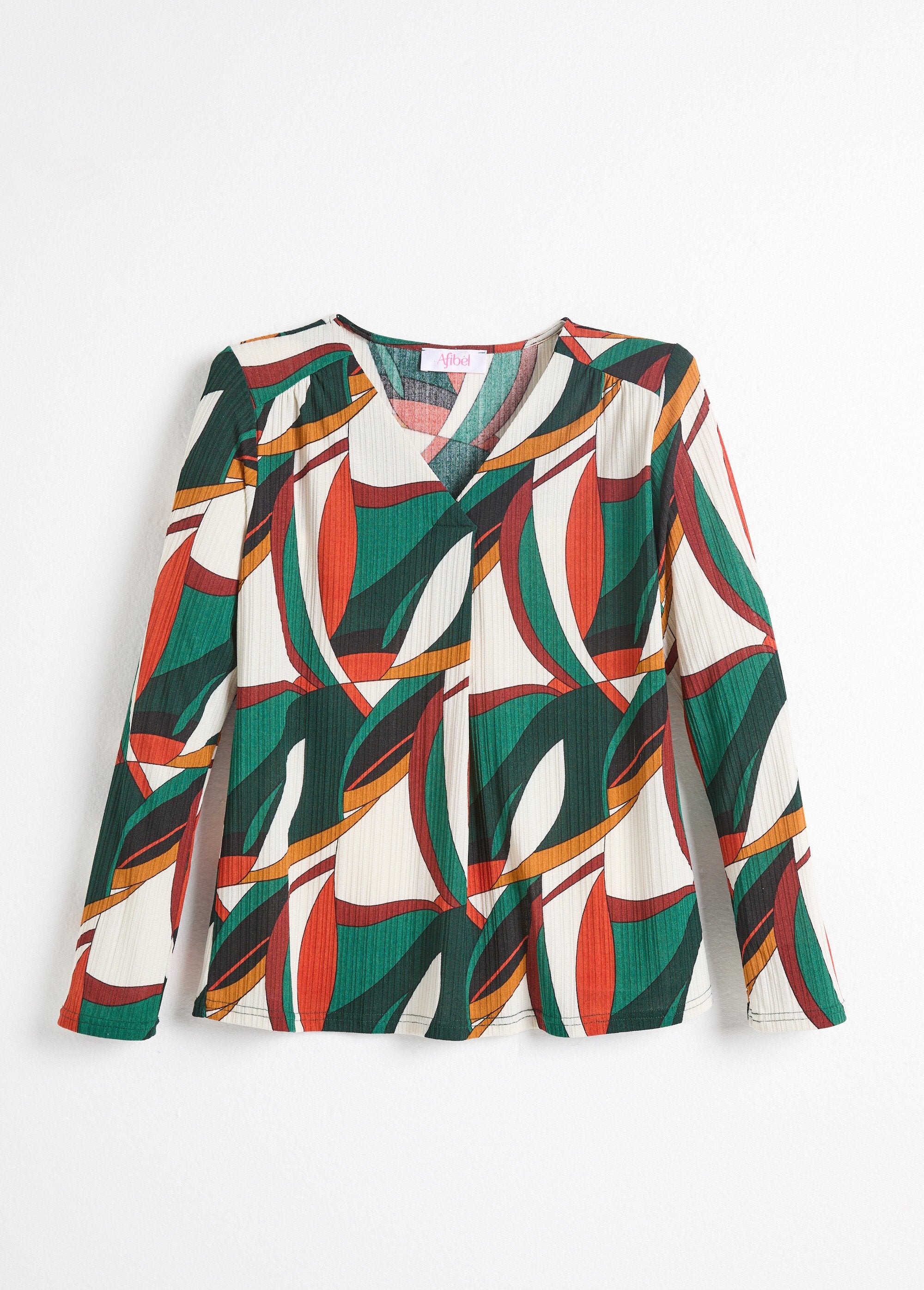 V-neck_flared_T-shirt_with_multicolored_graphic_print_Green_print_AP1_slim