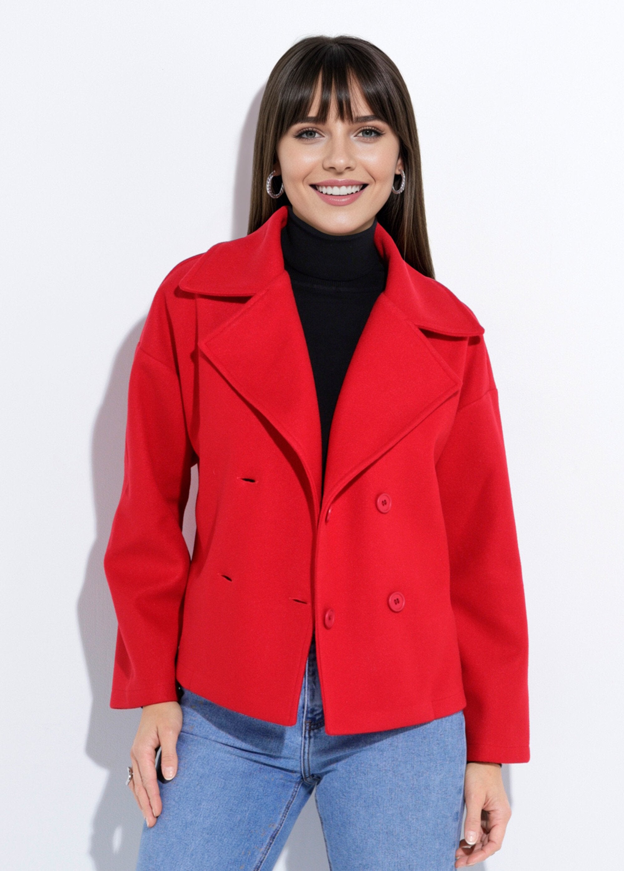 Short,_plain_wool-cloth_style_pea_coat_Red_FA1_slim