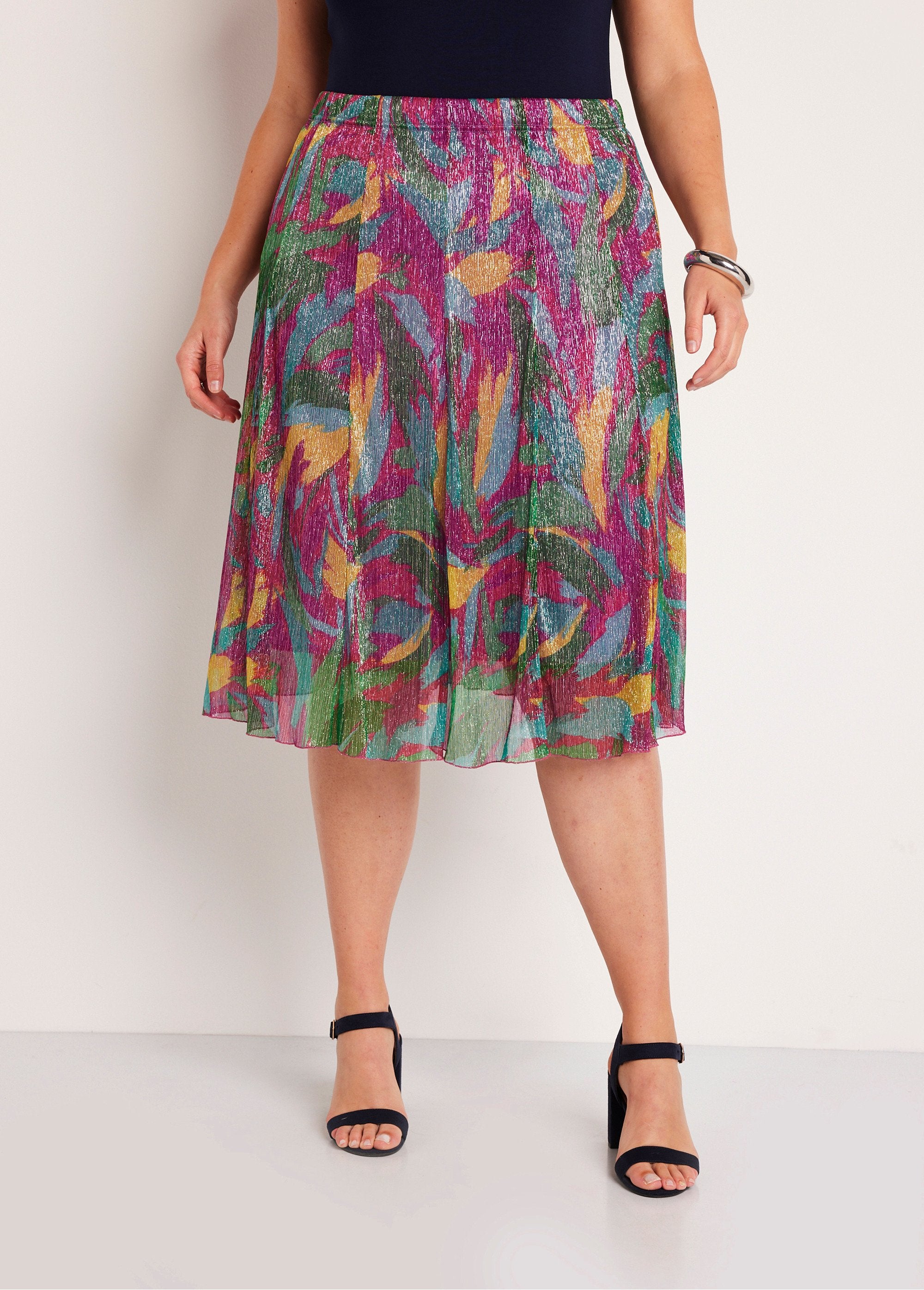 Wide_shiny_printed_mid-length_skirt_Fuchsia_and_green_FA1_curvy