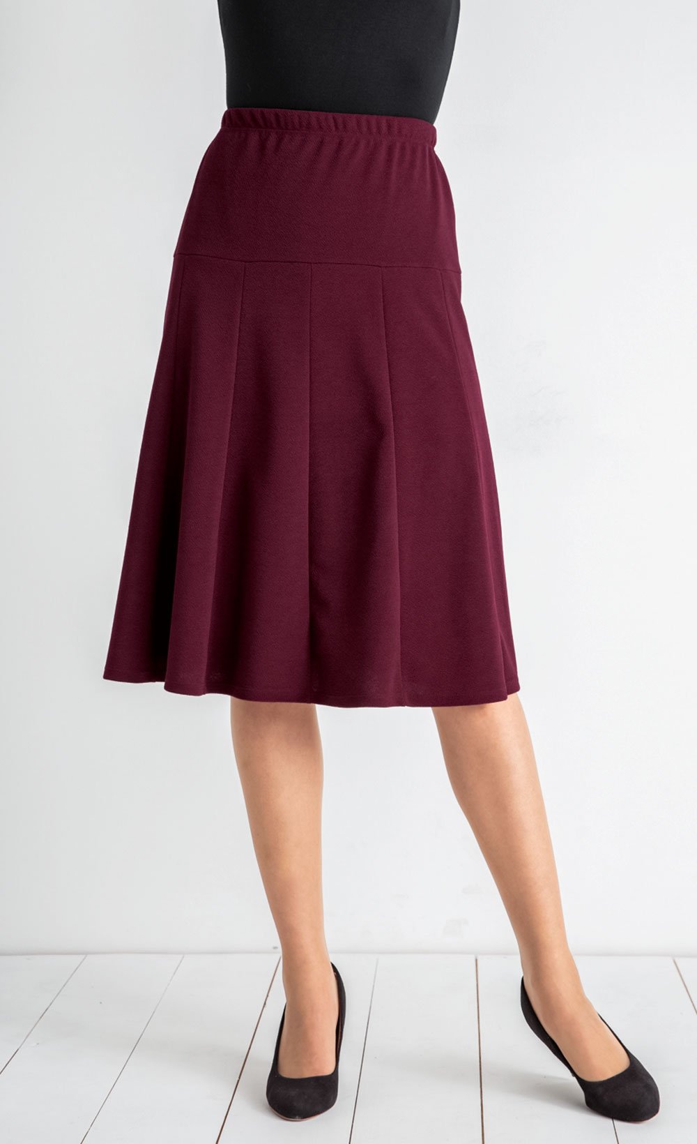 Plain_mid-length_flared_skirt_with_elasticated_waist_Bordeaux_FA1_slim