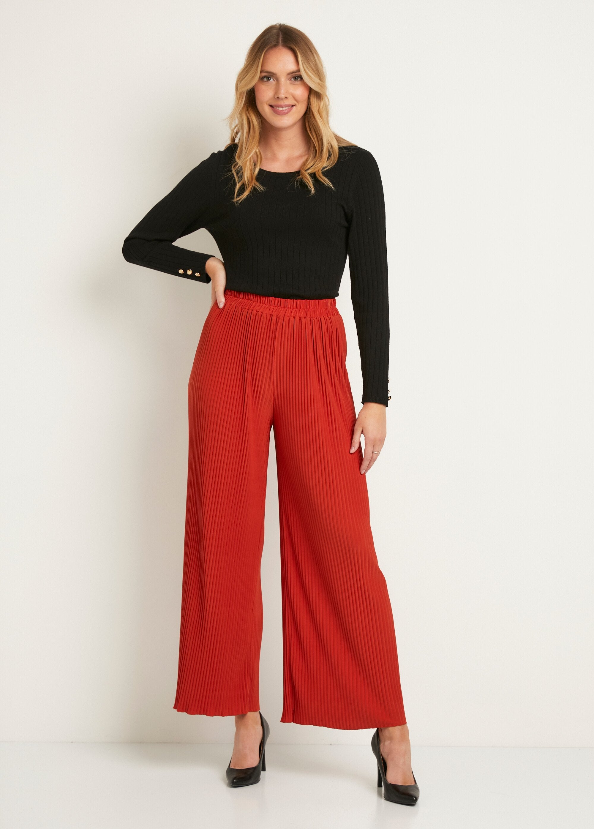 Wide-leg_pants_with_elasticated_waistband_in_pleated_mesh_Orange_SF1_slim