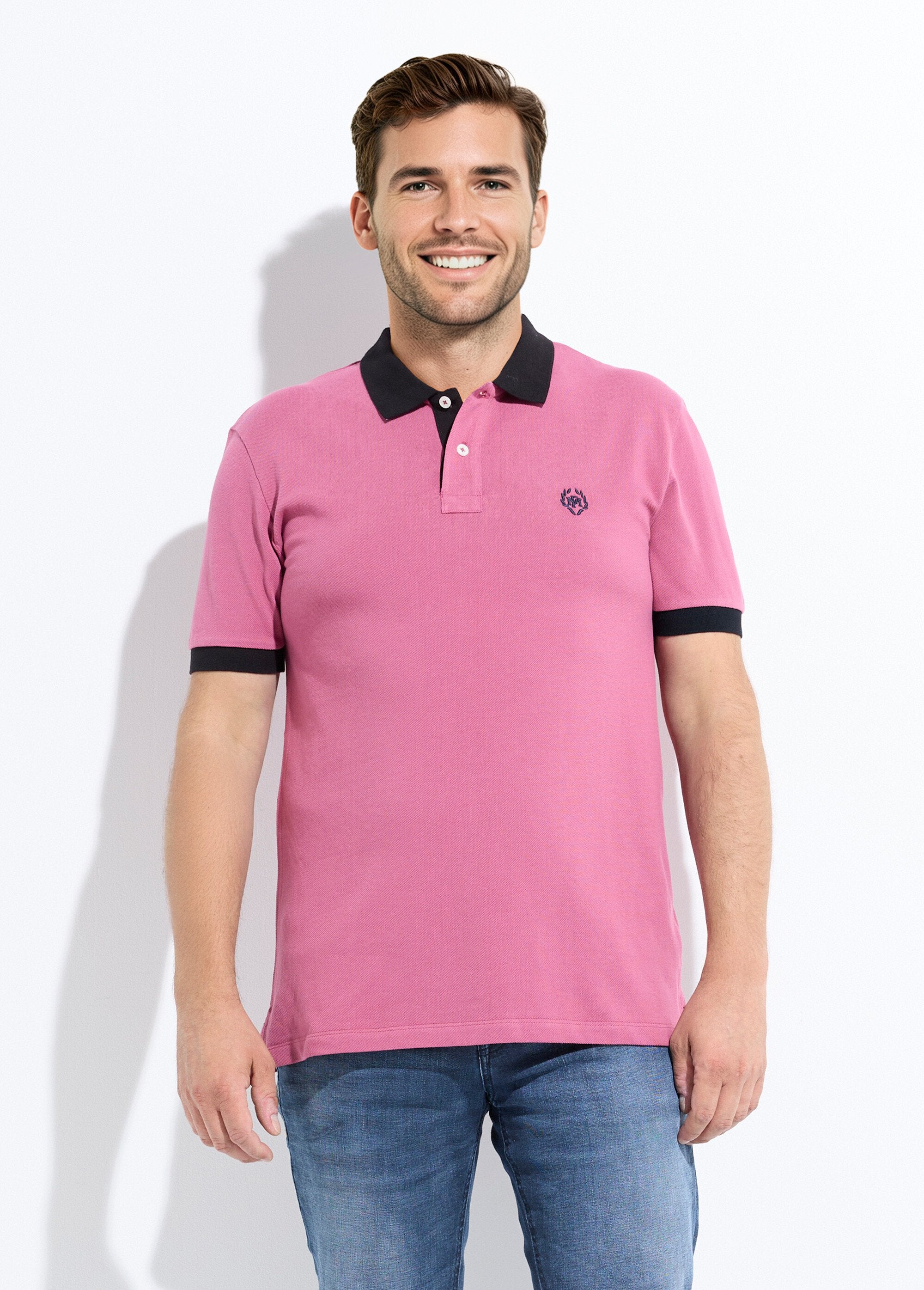 Polo_homme_col_et_manches_contrastés_Rose_fonce_FA1_slim