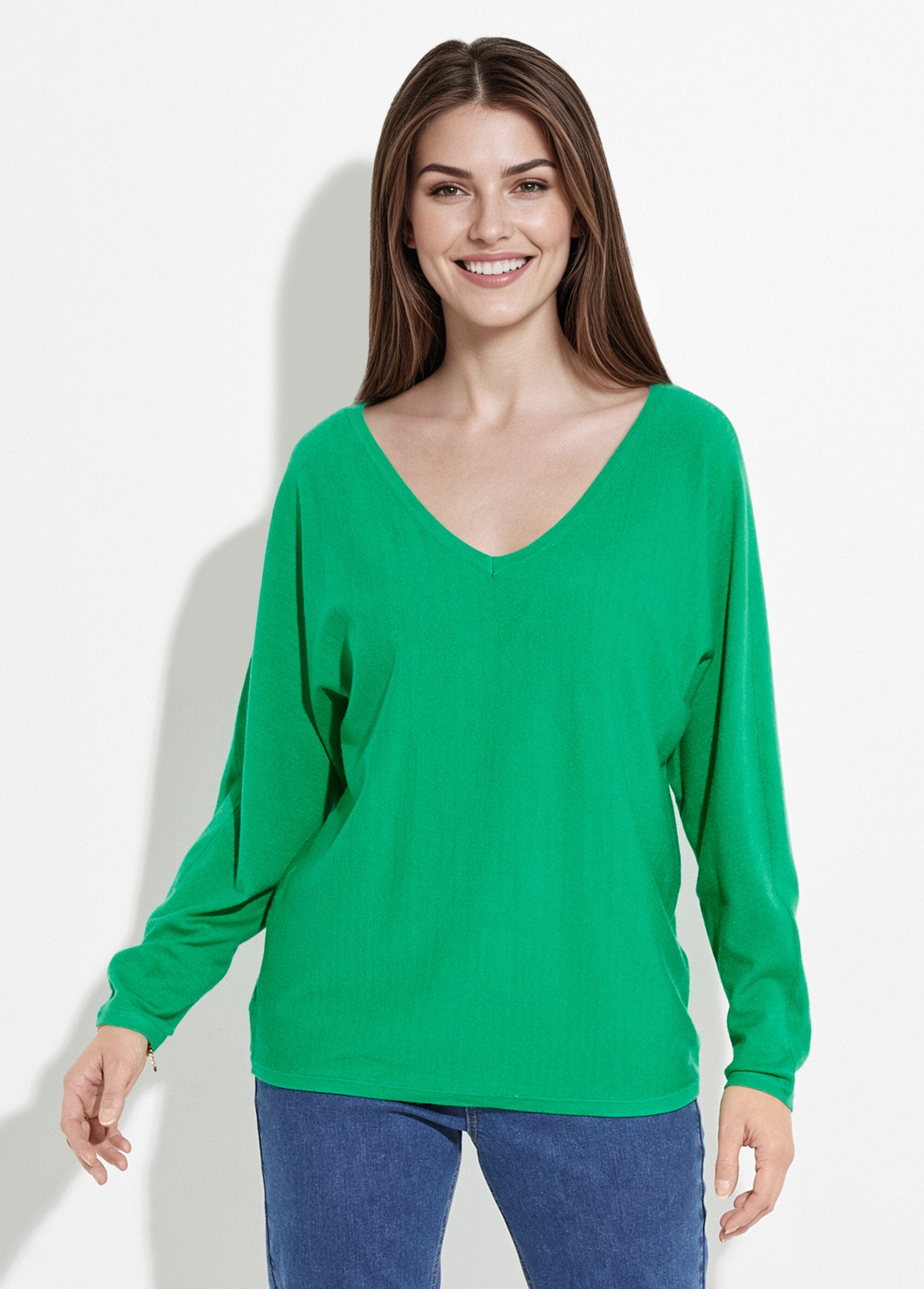 Pull_col_V_maille_fine_éco-responsable_Vert_vif_FA1_slim