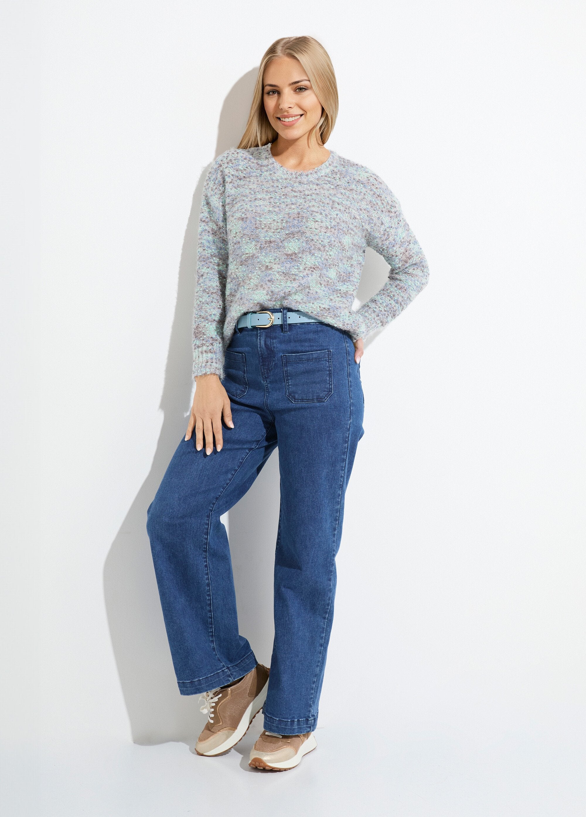 Pull_doux_col_rond_maille_boule_multicolore_Chine_bleu_SF1_slim