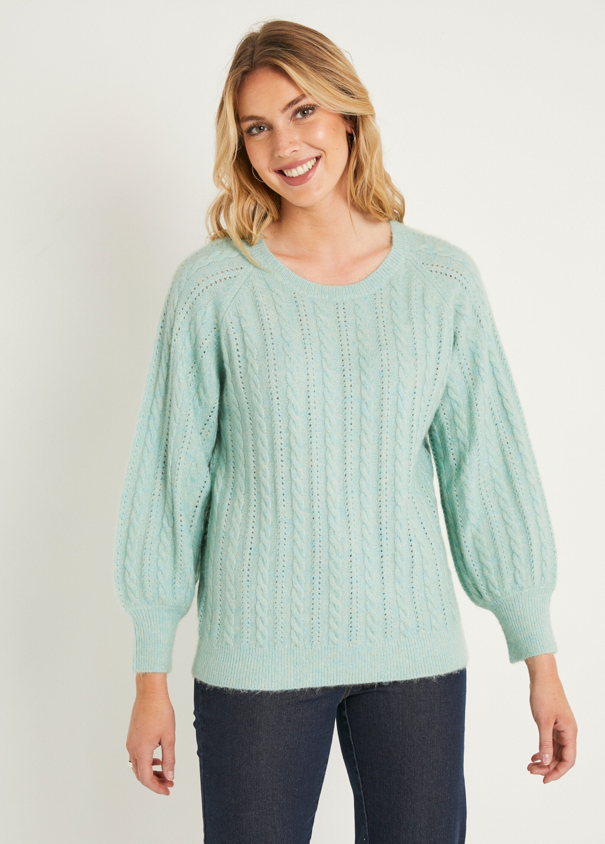 Soft_iridescent_cable_knit_openwork_wool_sweater_Aqua_FA1_slim