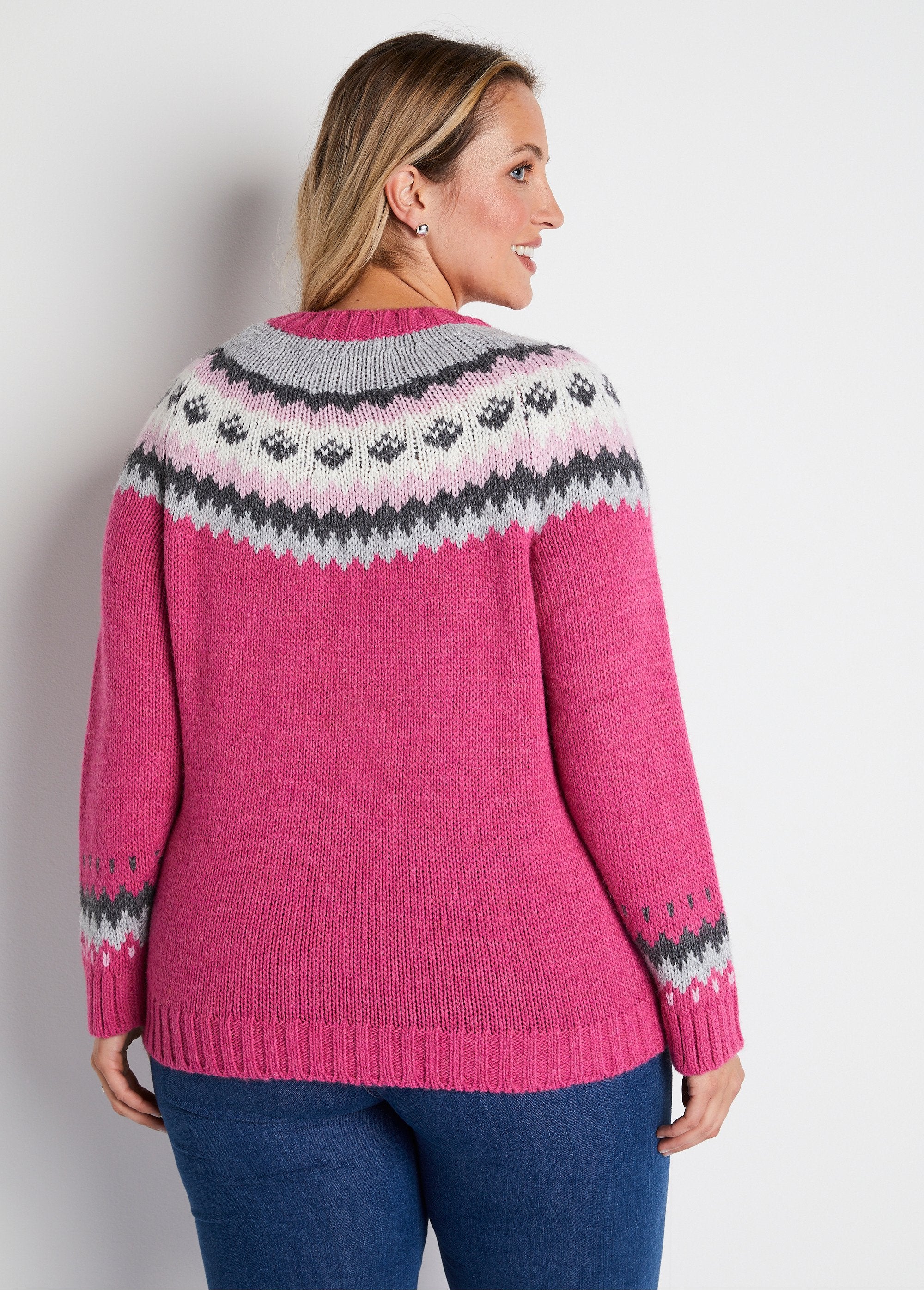 Plain_placed_jacquard_sweater_Fuchsia_and_gray_DO1_curvy