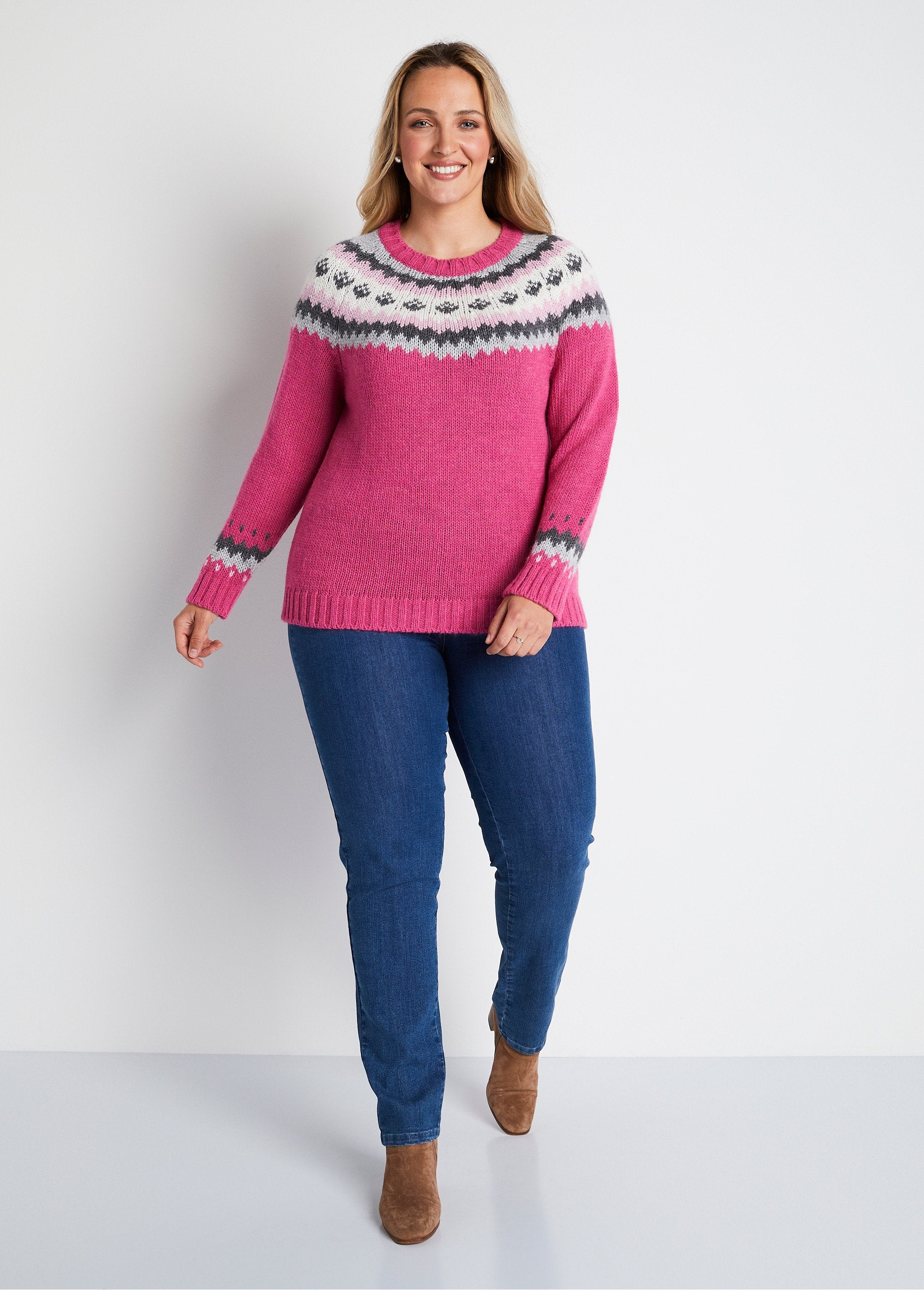 Plain_placed_jacquard_sweater_Fuchsia_and_gray_SF1_curvy