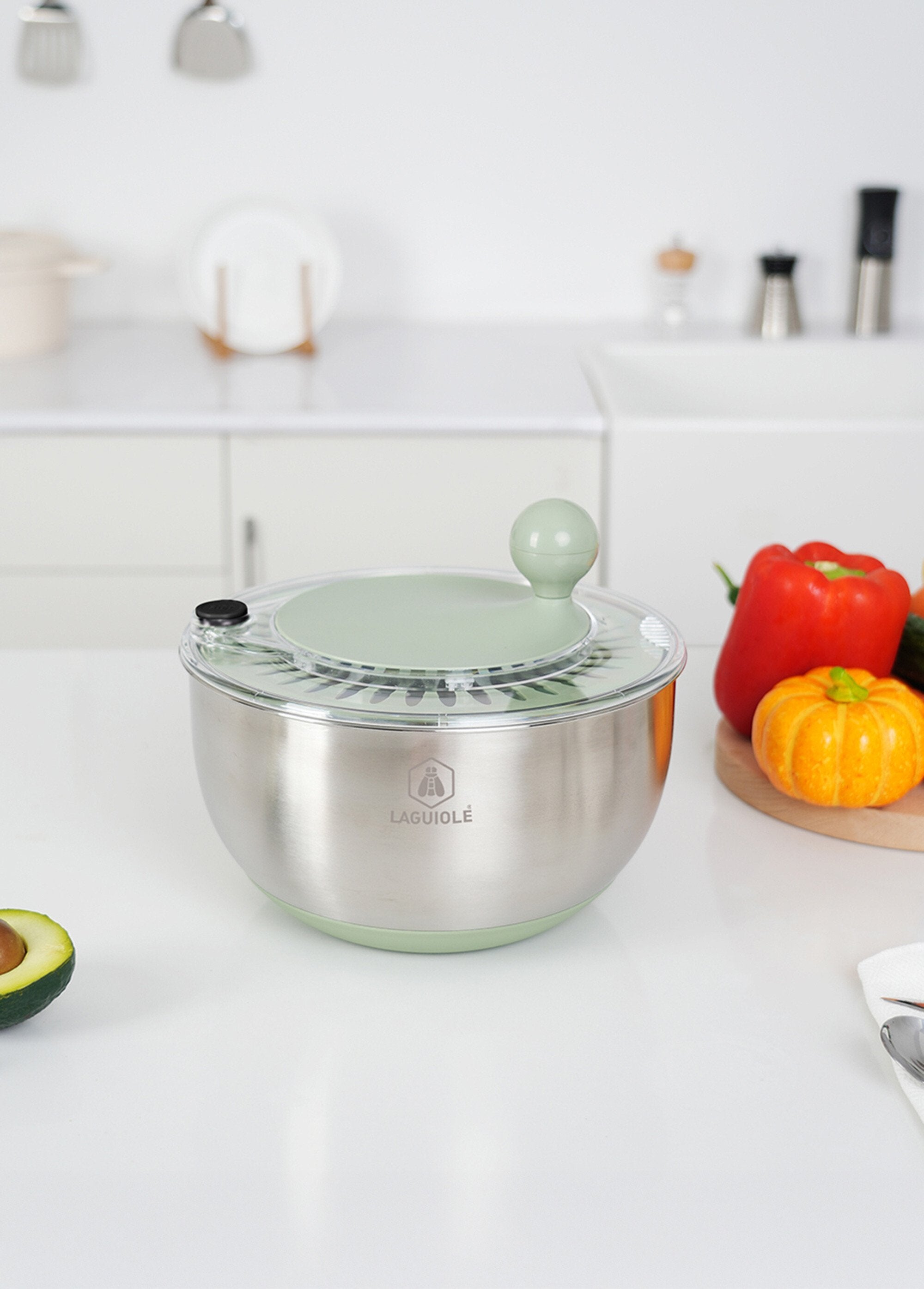 Saladier_inox/Essoreuse_à_salade_2_en_1_Olive_et_gris_SF1_slim