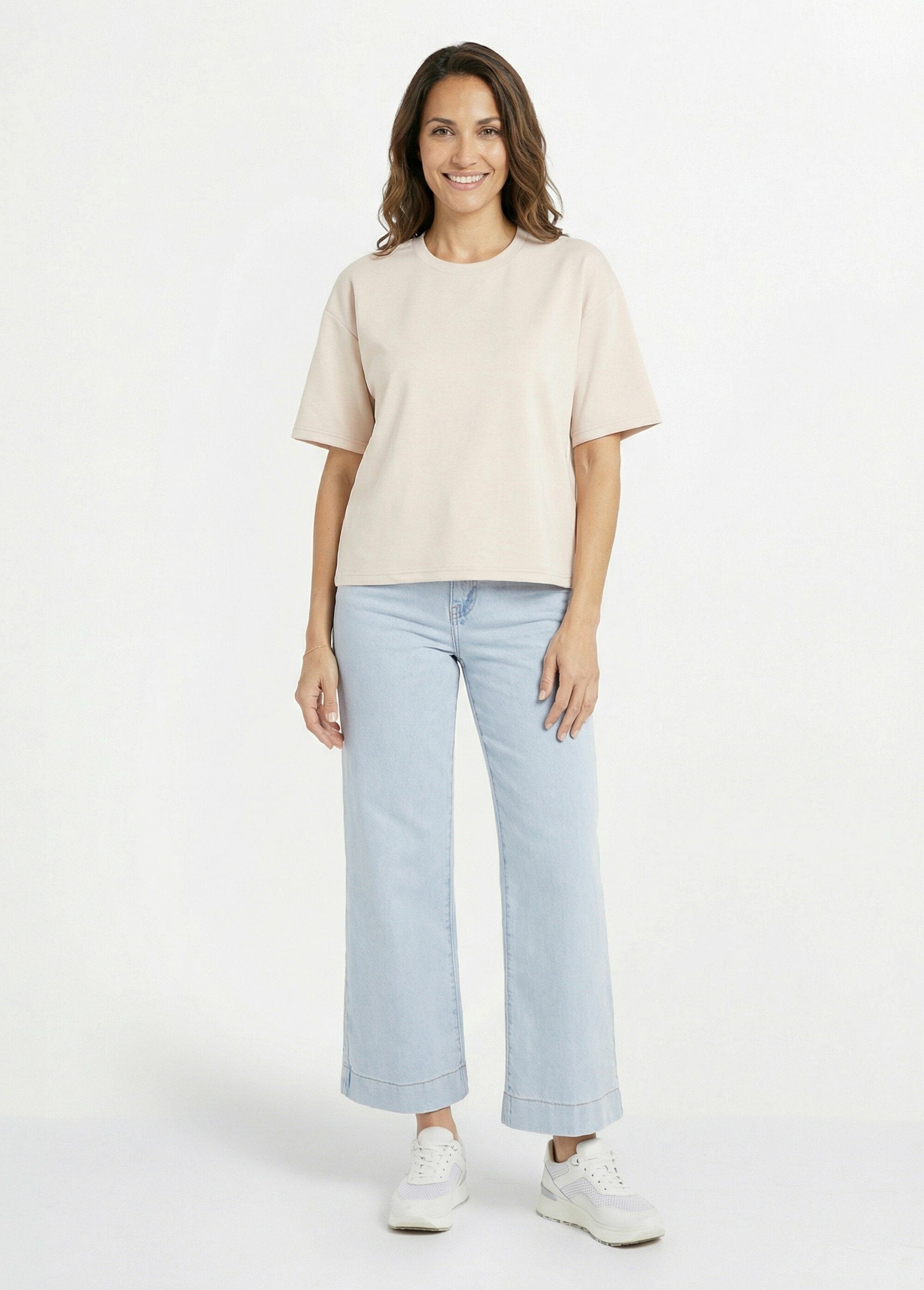 Loose_stretch_short-sleeved_T-shirt_Beige_SF1_slim