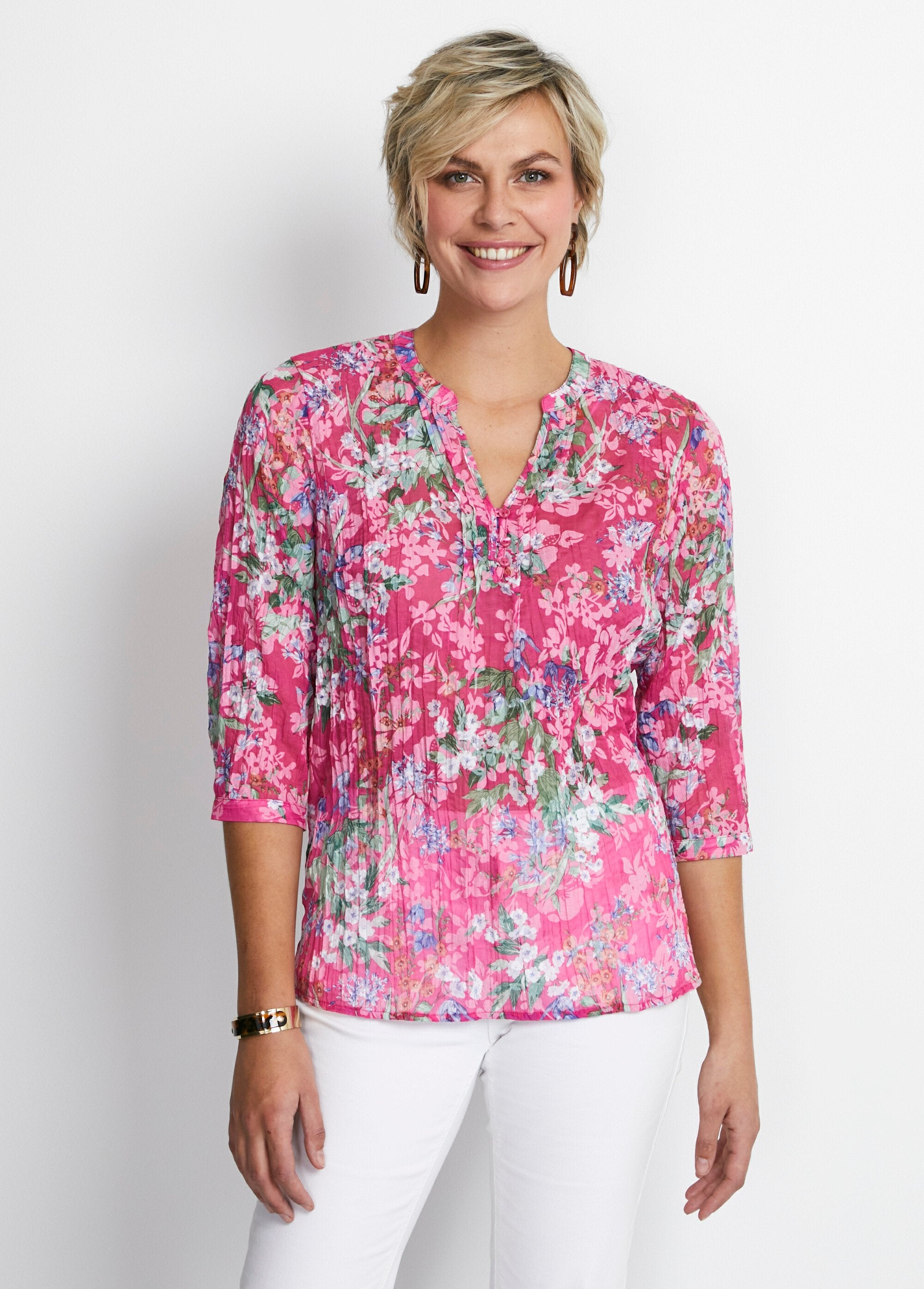 Loose_floral_3/4_sleeve_tunic_Fuchsia_background_FA1_slim