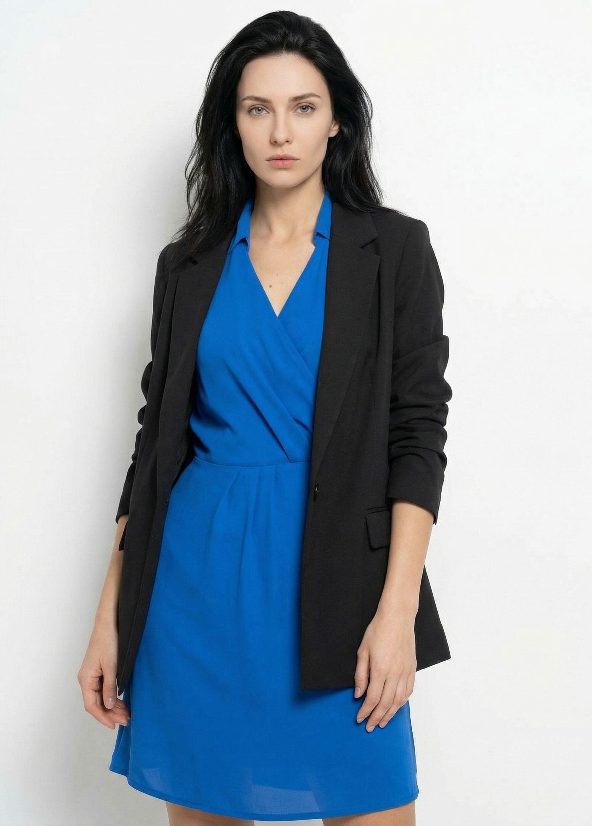 Essential_tailored_collar_jacket_with_3/4_sleeves_Black_FA1_slim