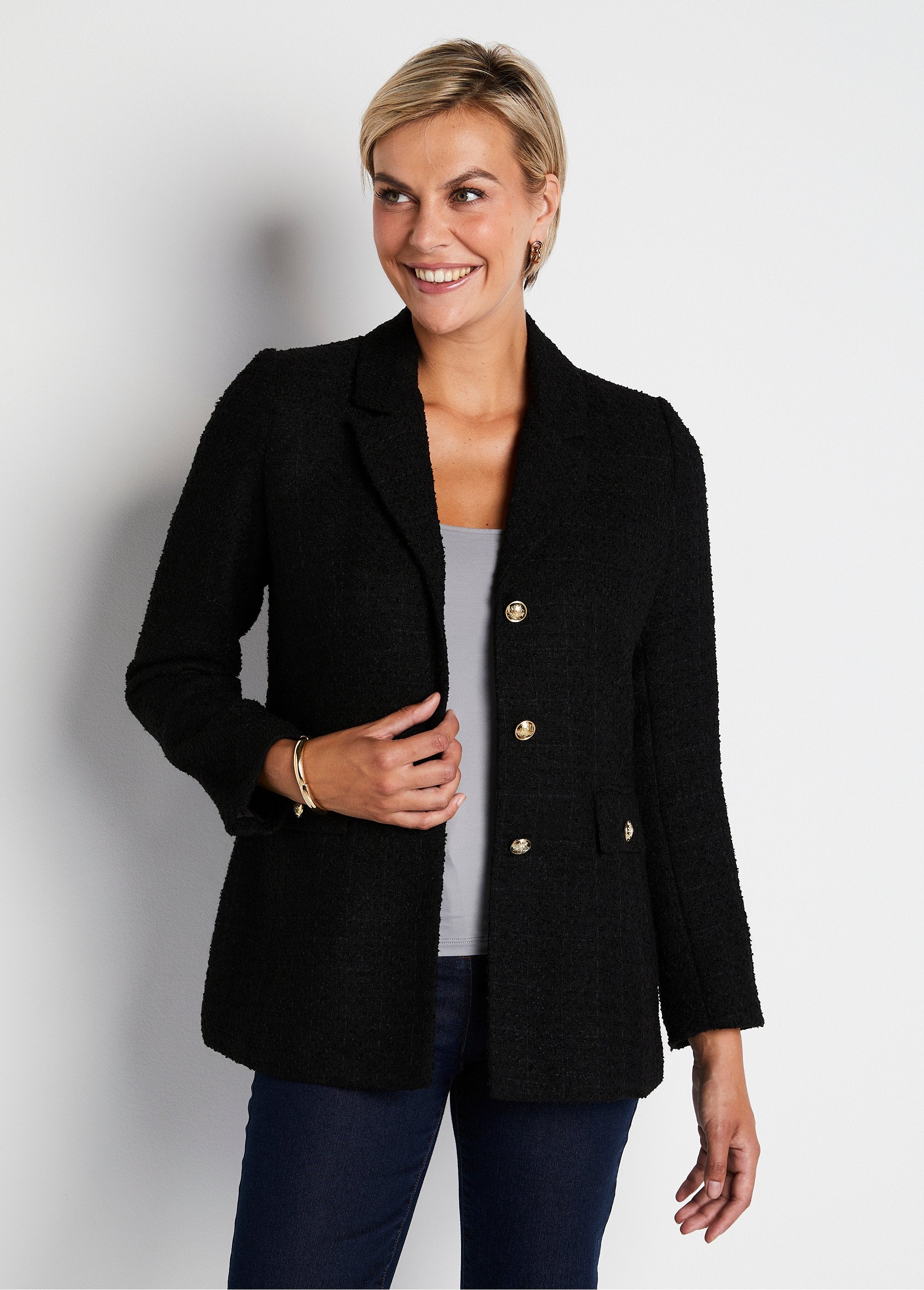 Straight_buttoned_jacket_in_basket_weave_fabric_with_tailored_collar_Black_FA1_slim